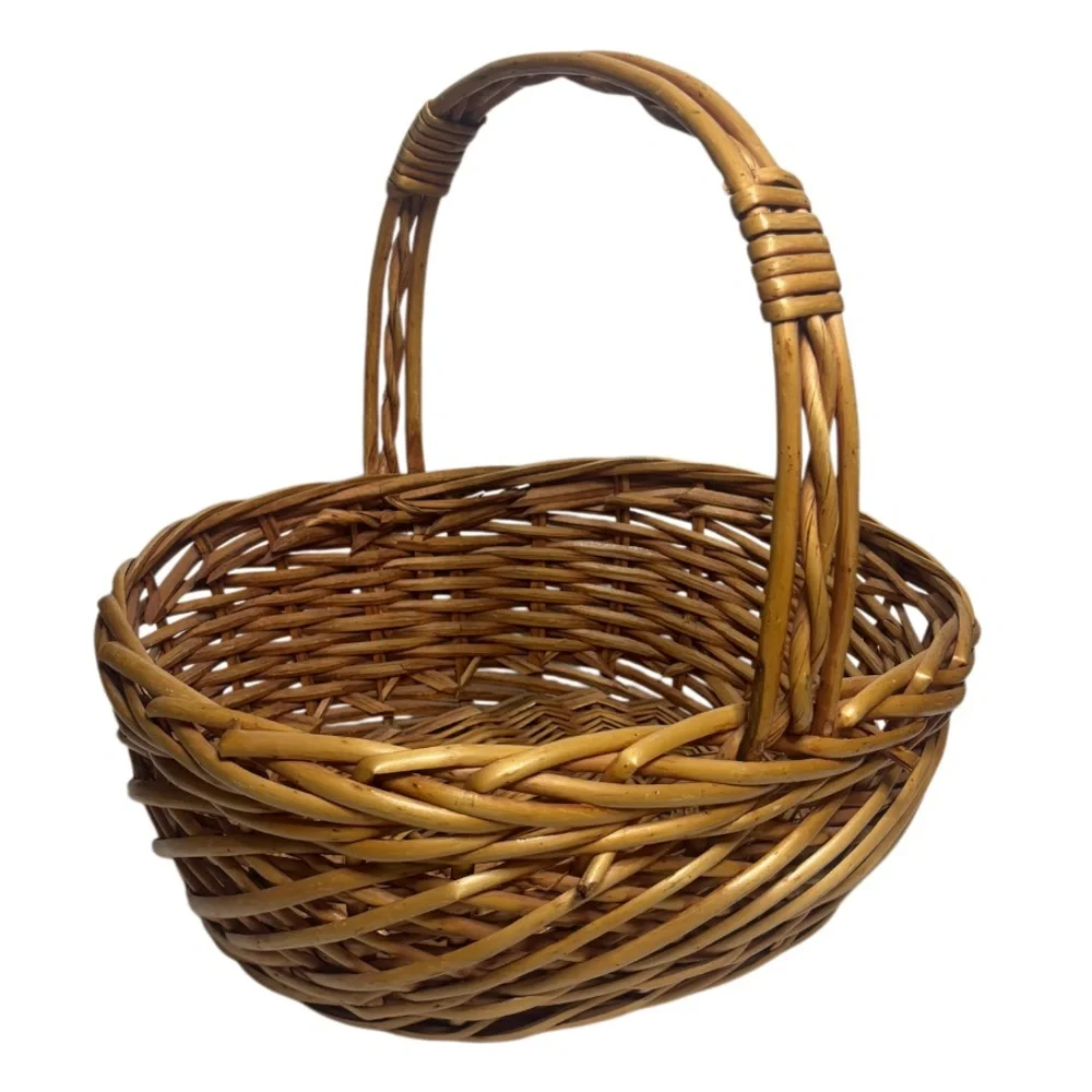 Vintage Gathering Basket Large Hand Woven Handcrafted Natural Fireplace Fireside